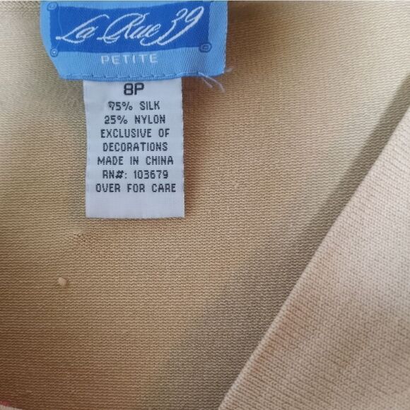 LaRue39 8P SILKBlend BeigeKnit 3/4Sleev CroppedEmbroidery Women's Cardigan - Picture 2 of 5